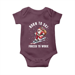 Skiing Santa Christmas Baby Onesie Funny Born to Ski Forced to Work TS10 Maroon Print Your Wear