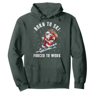 Skiing Santa Christmas Hoodie Funny Born to Ski Forced to Work TS10 Dark Forest Green Print Your Wear