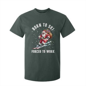 Skiing Santa Christmas T Shirt For Kid Funny Born to Ski Forced to Work TS10 Dark Forest Green Print Your Wear