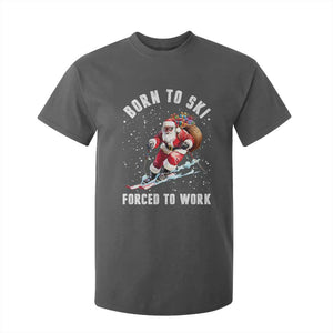 Skiing Santa Christmas T Shirt For Kid Funny Born to Ski Forced to Work TS10 Dark Heather Print Your Wear