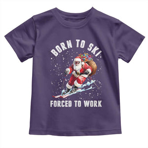 Skiing Santa Christmas Toddler T Shirt Funny Born to Ski Forced to Work TS10 Purple Print Your Wear