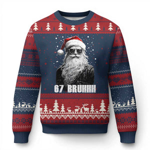 Cool Santa Claus Six Seven 67 Meme Ugly Christmas Sweater Funny 6 7 Gen Alpha Slang Viral Meme TS10 Navy Red Print Your Wear
