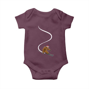 Christmas Bigfoot Skiing Baby Onesie Funny Santa Sasquatch Ski Lover Mountain Skier Winter Sports TS10 Maroon Print Your Wear