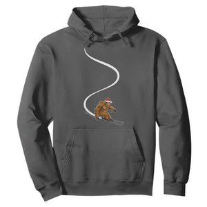 Christmas Bigfoot Skiing Hoodie Funny Santa Sasquatch Ski Lover Mountain Skier Winter Sports TS10 Dark Heather Print Your Wear