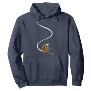 Christmas Bigfoot Skiing Hoodie Funny Santa Sasquatch Ski Lover Mountain Skier Winter Sports TS10 Navy Print Your Wear