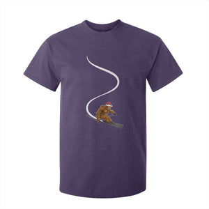 Christmas Bigfoot Skiing T Shirt For Kid Funny Santa Sasquatch Ski Lover Mountain Skier Winter Sports TS10 Purple Print Your Wear