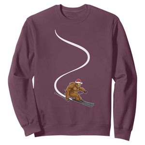 Christmas Bigfoot Skiing Sweatshirt Funny Santa Sasquatch Ski Lover Mountain Skier Winter Sports TS10 Maroon Print Your Wear