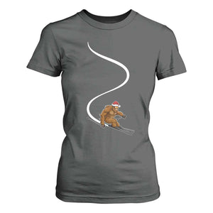 Christmas Bigfoot Skiing T Shirt For Women Funny Santa Sasquatch Ski Lover Mountain Skier Winter Sports TS10 Dark Heather Print Your Wear