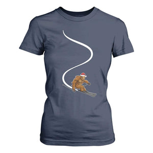 Christmas Bigfoot Skiing T Shirt For Women Funny Santa Sasquatch Ski Lover Mountain Skier Winter Sports TS10 Navy Print Your Wear
