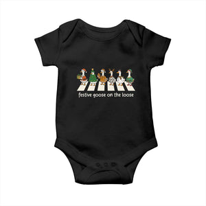 Funny Christmas Goose Baby Onesie Festive Goose On The Loose Xmas Meme TS10 Black Print Your Wear