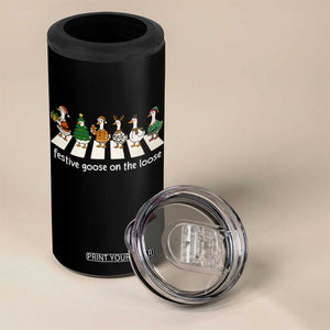 Funny Christmas Goose 4 in 1 Can Cooler Tumbler Festive Goose On The Loose Xmas Meme TS10 Print Your Wear