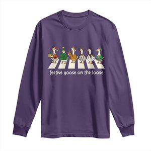 Funny Christmas Goose Long Sleeve Shirt Festive Goose On The Loose Xmas Meme TS10 Purple Print Your Wear