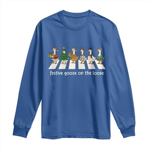 Funny Christmas Goose Long Sleeve Shirt Festive Goose On The Loose Xmas Meme TS10 Royal Blue Print Your Wear