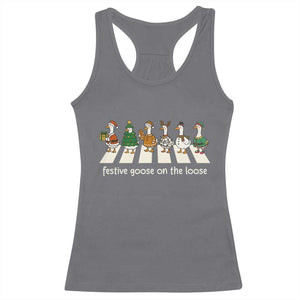 Funny Christmas Goose Racerback Tank Top Festive Goose On The Loose Xmas Meme TS10 Charcoal Print Your Wear