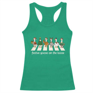 Funny Christmas Goose Racerback Tank Top Festive Goose On The Loose Xmas Meme TS10 Irish Green Print Your Wear