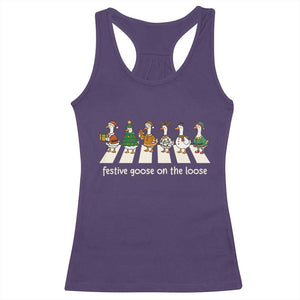 Funny Christmas Goose Racerback Tank Top Festive Goose On The Loose Xmas Meme TS10 Purple Print Your Wear