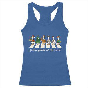 Funny Christmas Goose Racerback Tank Top Festive Goose On The Loose Xmas Meme TS10 Royal Blue Print Your Wear
