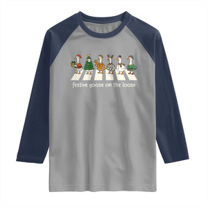 Funny Christmas Goose Raglan Shirt Festive Goose On The Loose Xmas Meme TS10 Sport Gray Navy Print Your Wear