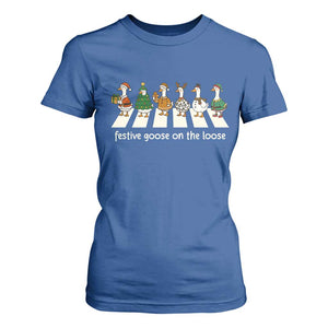 Funny Christmas Goose T Shirt For Women Festive Goose On The Loose Xmas Meme TS10 Royal Blue Print Your Wear