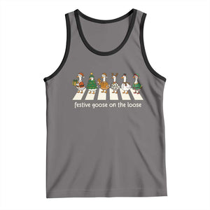 Funny Christmas Goose Tank Top Festive Goose On The Loose Xmas Meme TS10 Deep Heather Black Print Your Wear