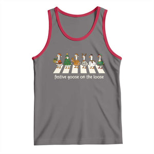 Funny Christmas Goose Tank Top Festive Goose On The Loose Xmas Meme TS10 Deep Heather Red Print Your Wear