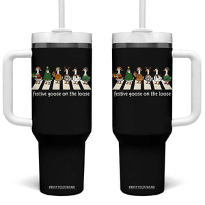 Funny Christmas Goose Tumbler With Handle Festive Goose On The Loose Xmas Meme TS10 One Size: 40 oz Black Print Your Wear