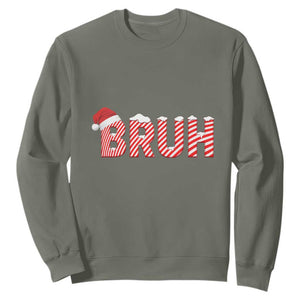 Bruh Christmas Sweatshirt Funny Saying Meme TS10 Military Green Print Your Wear