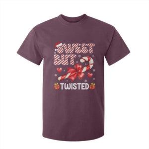 Funny Christmas T Shirt For Kid Sweet But Twisted Candy Cane Xmas Holiday TS10 Maroon Print Your Wear