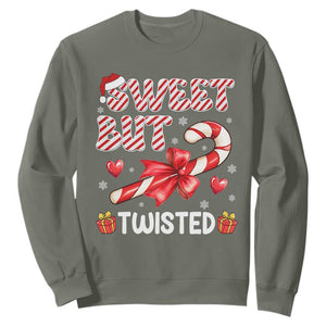 Funny Christmas Sweatshirt Sweet But Twisted Candy Cane Xmas Holiday TS10 Military Green Print Your Wear