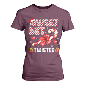 Funny Christmas T Shirt For Women Sweet But Twisted Candy Cane Xmas Holiday TS10 Maroon Print Your Wear