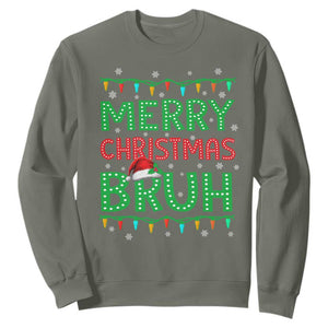 Merry Christmas Bruh Sweatshirt Meme Funny Saying Bro Greeting TS10 Military Green Print Your Wear