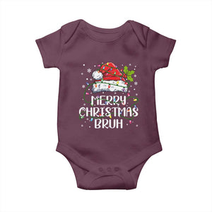 Merry Christmas Bruh Baby Onesie Funny Saying Santa Claus Christmas Lights Pajama TS10 Maroon Print Your Wear