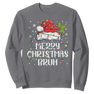 Merry Christmas Bruh Sweatshirt Funny Saying Santa Claus Christmas Lights Pajama TS10 Charcoal Print Your Wear