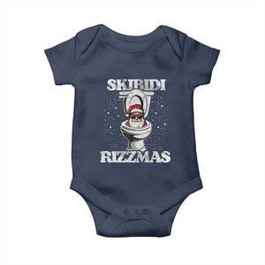 Funny Christmas Baby Onesie Skibidi Rizzmas Rizz Santa Toilet Kid Cool TS10 Navy Print Your Wear