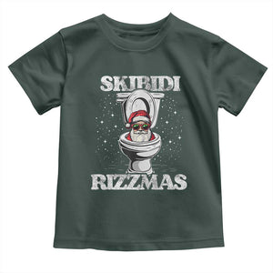 Funny Christmas Toddler T Shirt Skibidi Rizzmas Rizz Santa Toilet Kid Cool TS10 Dark Forest Green Print Your Wear