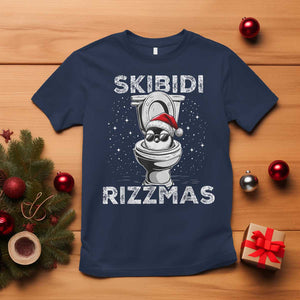 Funny Christmas T Shirt Skibidi Rizzmas Rizz Santa Toilet Penguin Kid Cool TS10 Navy Print Your Wear