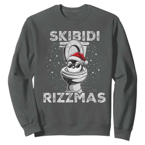 Funny Christmas Sweatshirt Skibidi Rizzmas Rizz Santa Toilet Penguin Kid Cool TS10 Dark Heather Print Your Wear