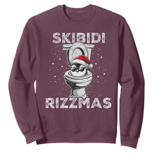 Funny Christmas Sweatshirt Skibidi Rizzmas Rizz Santa Toilet Penguin Kid Cool TS10 Maroon Print Your Wear