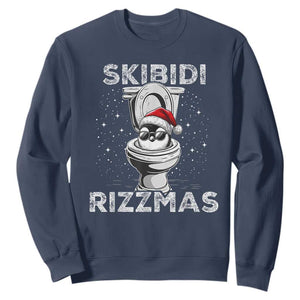 Funny Christmas Sweatshirt Skibidi Rizzmas Rizz Santa Toilet Penguin Kid Cool TS10 Navy Print Your Wear