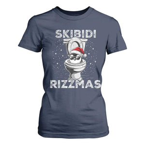 Funny Christmas T Shirt For Women Skibidi Rizzmas Rizz Santa Toilet Penguin Kid Cool TS10 Navy Print Your Wear