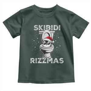 Funny Christmas Toddler T Shirt Skibidi Rizzmas Rizz Santa Toilet Penguin Kid Cool TS10 Dark Forest Green Print Your Wear