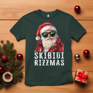 Funny Christmas Santa T Shirt Skibidi Rizzmas Christmas Rizz Santa Claus Charisma Kid Cool TS10 Dark Forest Green Print Your Wear