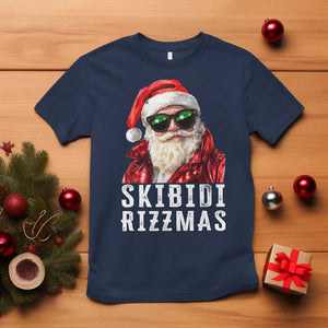 Funny Christmas Santa T Shirt Skibidi Rizzmas Christmas Rizz Santa Claus Charisma Kid Cool TS10 Navy Print Your Wear