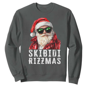 Funny Christmas Santa Sweatshirt Skibidi Rizzmas Christmas Rizz Santa Claus Charisma Kid Cool TS10 Dark Heather Print Your Wear