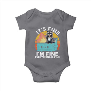 Funny Racoon Baby Onesie Eating Instant Noodle Cup Dumpster Fire Everything Is Fine Meme TS10 Charcoal Print Your Wear