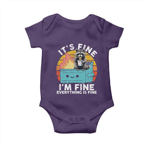 Funny Racoon Baby Onesie Eating Instant Noodle Cup Dumpster Fire Everything Is Fine Meme TS10 Purple Print Your Wear