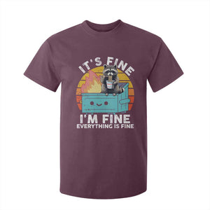 Funny Racoon T Shirt For Kid Eating Instant Noodle Cup Dumpster Fire Everything Is Fine Meme TS10 Maroon Print Your Wear