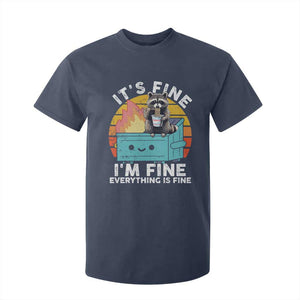Funny Racoon T Shirt For Kid Eating Instant Noodle Cup Dumpster Fire Everything Is Fine Meme TS10 Navy Print Your Wear