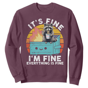 Funny Racoon Sweatshirt Eating Instant Noodle Cup Dumpster Fire Everything Is Fine Meme TS10 Maroon Print Your Wear