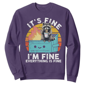 Funny Racoon Sweatshirt Eating Instant Noodle Cup Dumpster Fire Everything Is Fine Meme TS10 Purple Print Your Wear